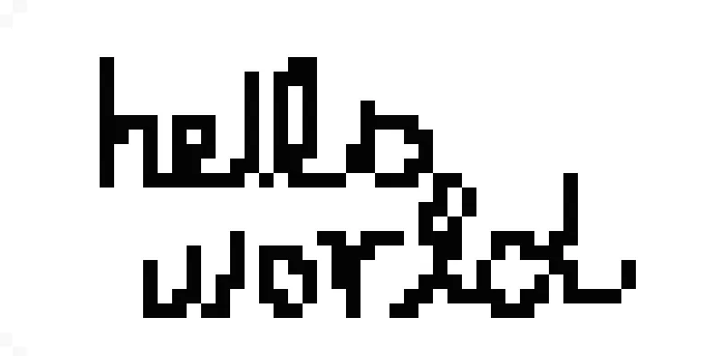 A pixelated &#x27;hello world&#x27; in script